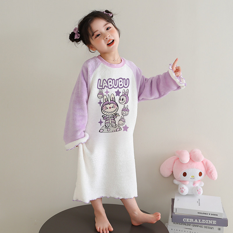儿童睡衣拉布布女童秋冬季款裙子宝宝小女孩家居服套装2025新款