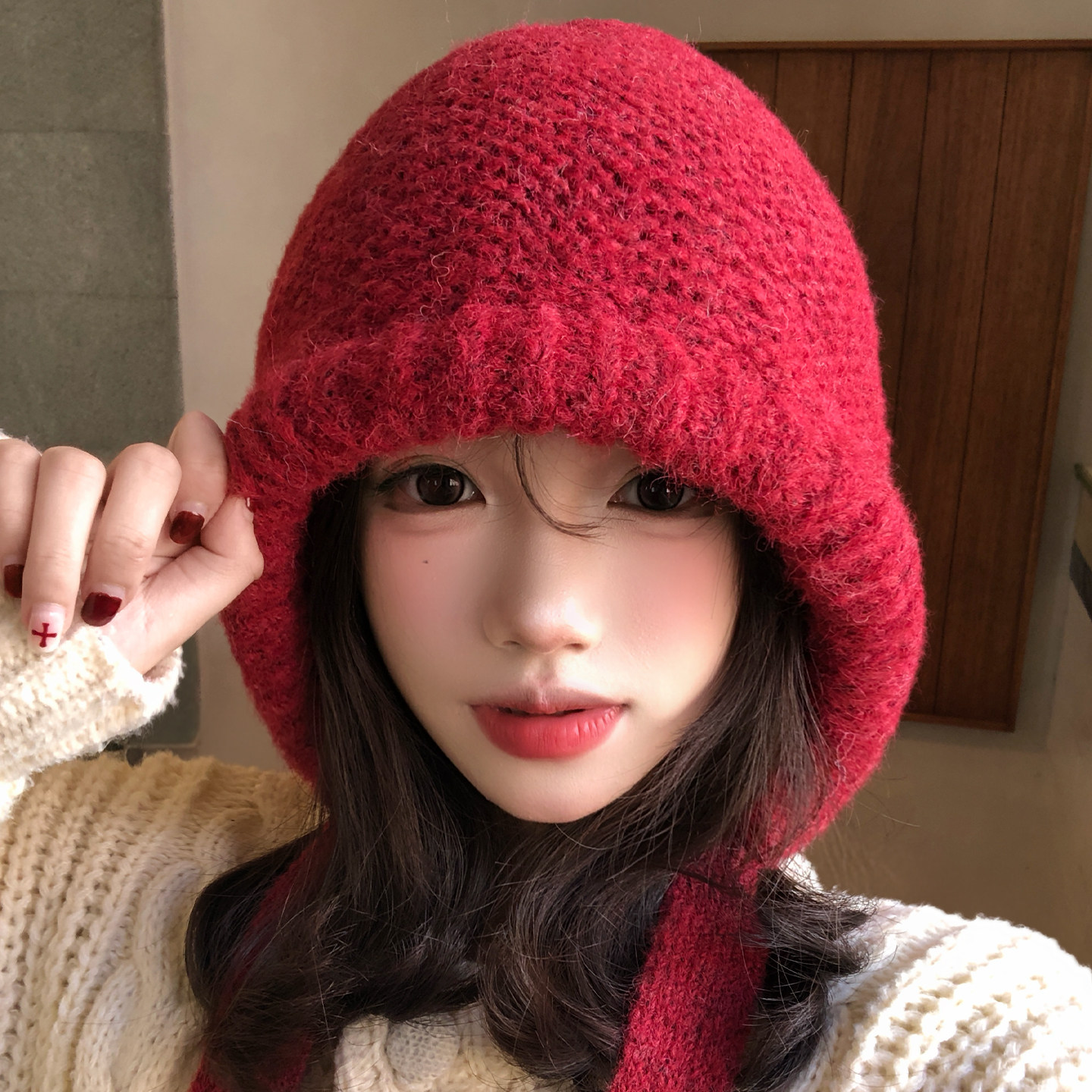 新年红针织巴拉克拉法帽女冬大头围加厚保暖防寒护耳套头毛线帽子,服饰配件/皮带/帽子/围巾,帽子,淘宝优惠券,粉丝福利购,淘宝优惠卷