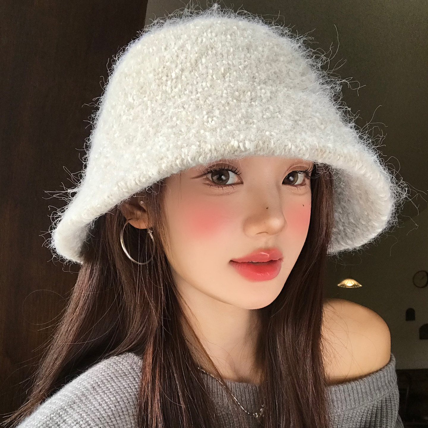 毛绒针织渔夫帽女款2026新款秋冬图片
