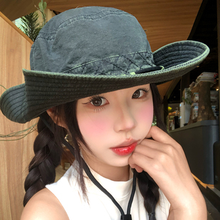 复古速干渔夫帽夏薄款户外登山出游露营防晒帽女款大帽檐这样帽子