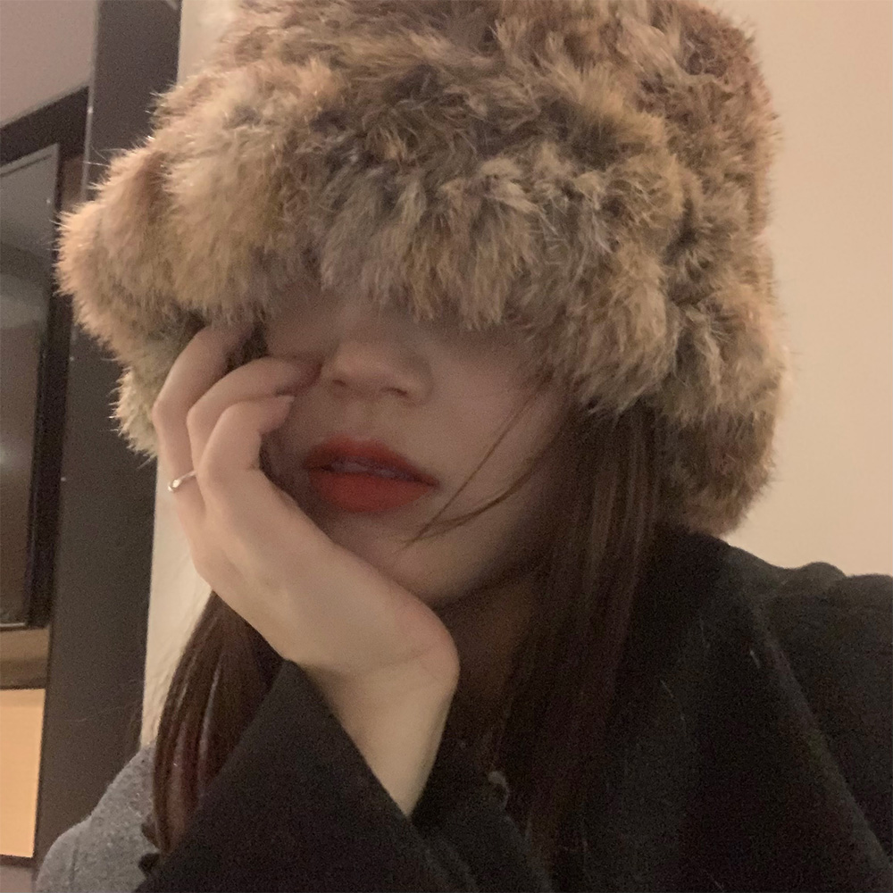 兔毛毛绒针织渔夫帽女