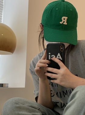 绿色R字母鸭舌帽女ins潮牌小众大头围显脸小软顶帽子夏季棒球帽男