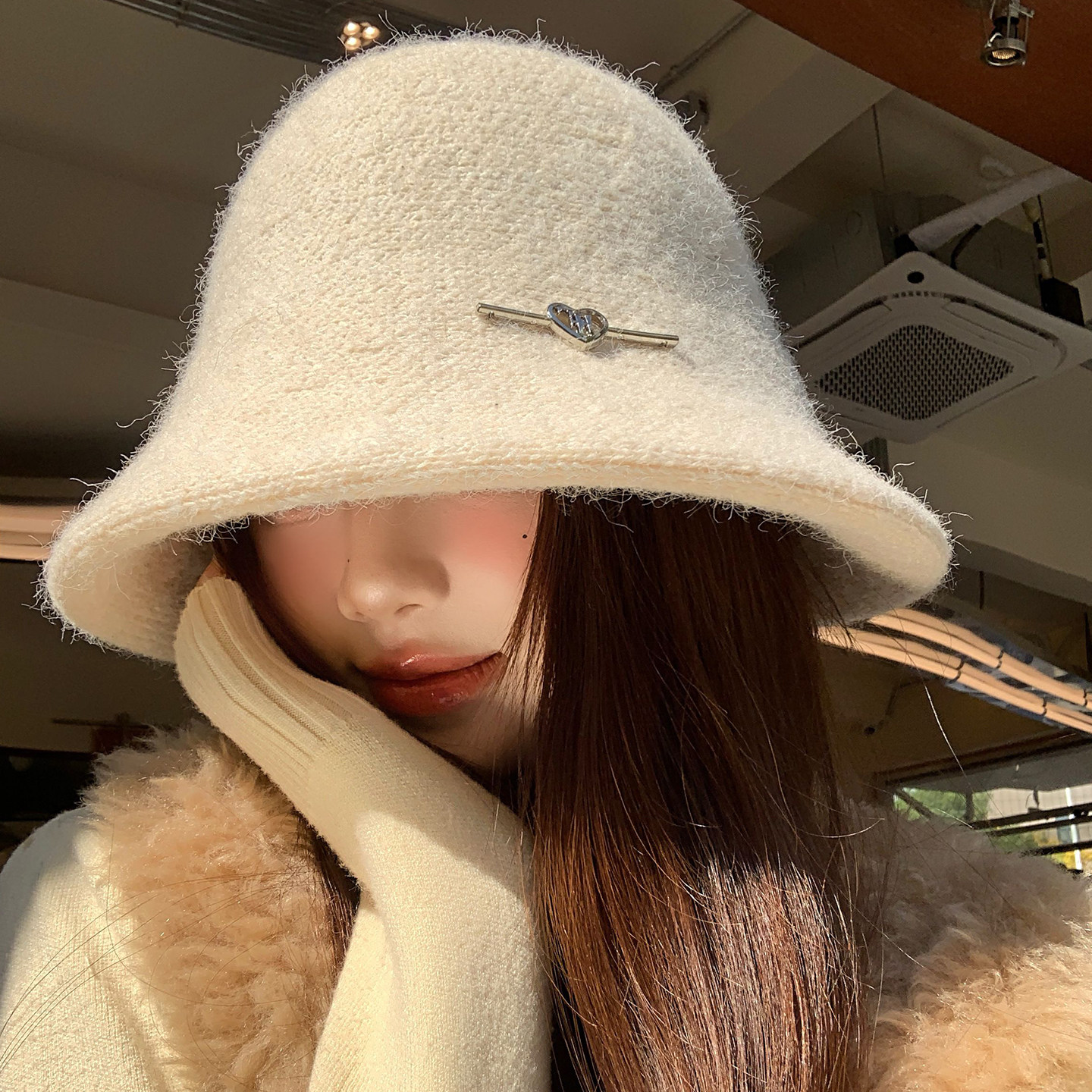 高级感白色针织渔夫帽女冬季加厚保暖盆帽大头围复古百搭水桶帽子,服饰配件/皮带/帽子/围巾,帽子,淘宝优惠券,粉丝福利购,淘宝优惠卷