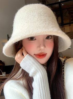 高级感毛绒针织渔夫帽女秋冬季