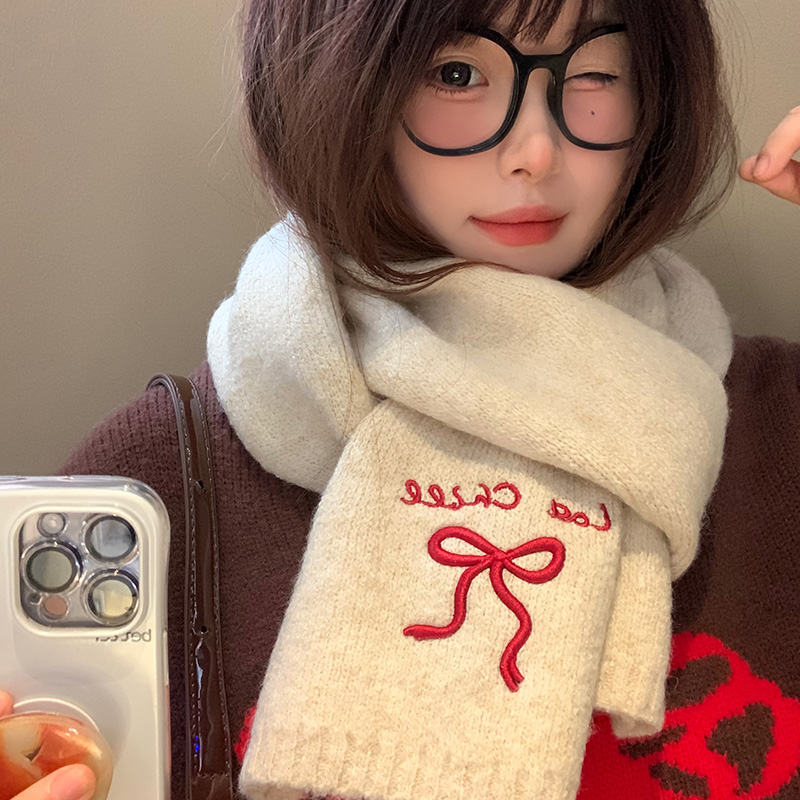 可爱蝴蝶结针织围巾女2025年秋冬