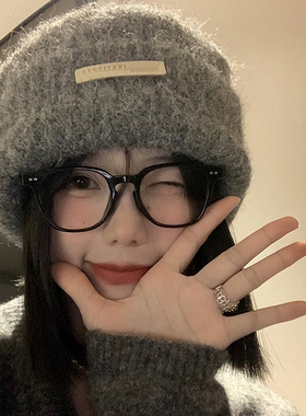 含羊毛针织毛线堆堆帽