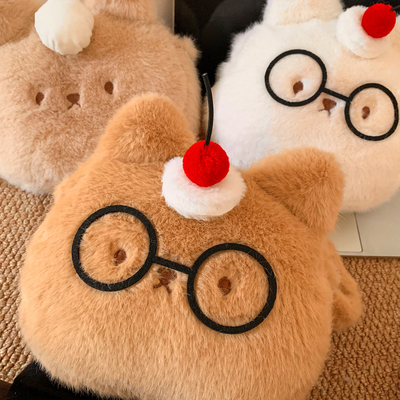 可爱眼镜小熊毛绒包包冬季大容量