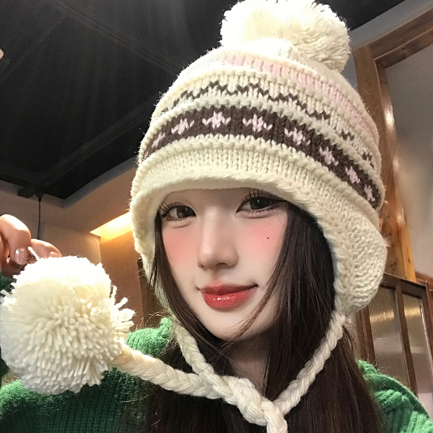 复古毛球针织毛线帽子女秋冬加厚