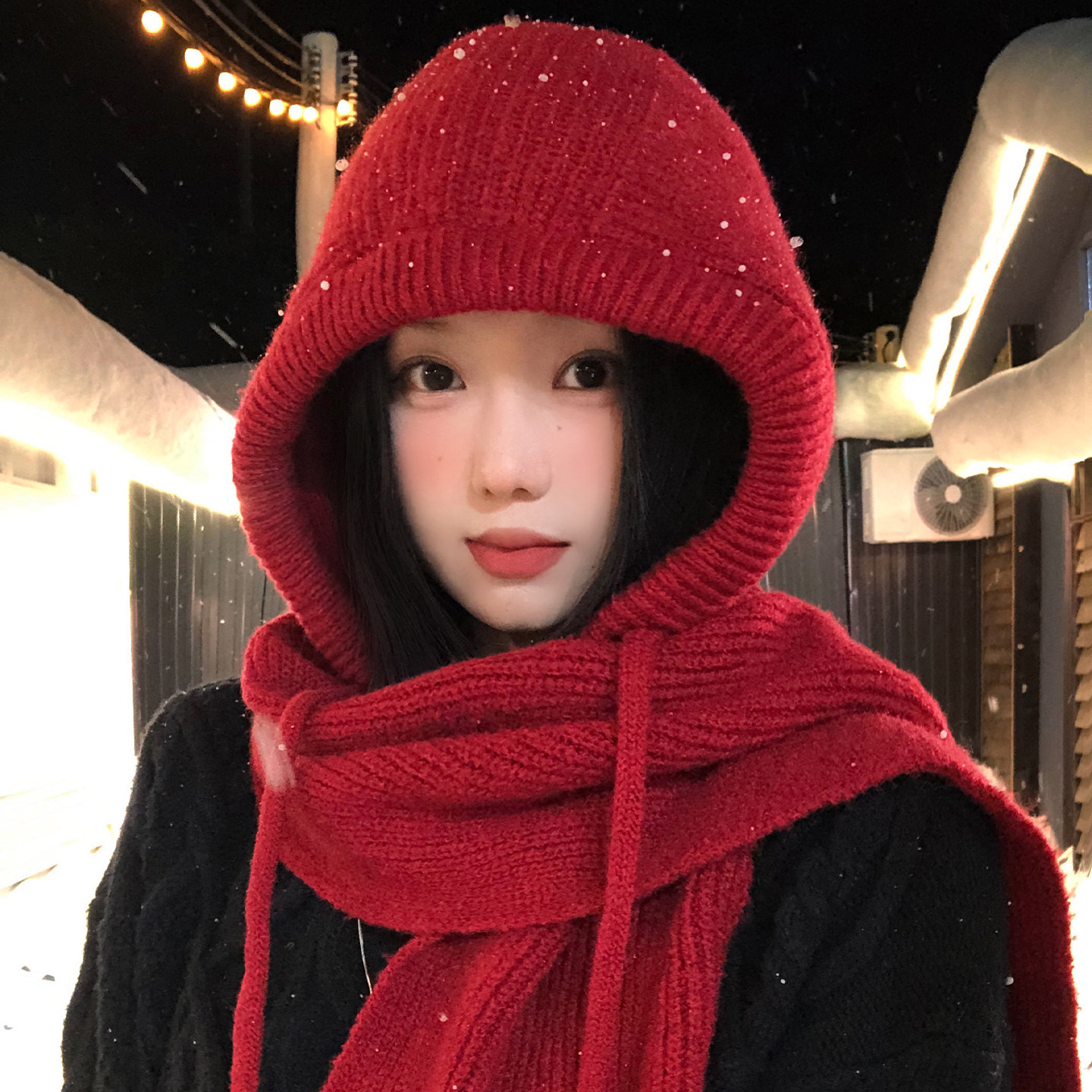 红色毛线针织巴拉克拉法帽女冬季加厚保暖大头围护耳帽子围巾一体,服饰配件/皮带/帽子/围巾,帽子,淘宝优惠券,粉丝福利购,淘宝优惠卷