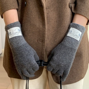 仿羊绒触屏针织手套女秋冬季 分指学生长护腕加厚保暖骑行防寒五指