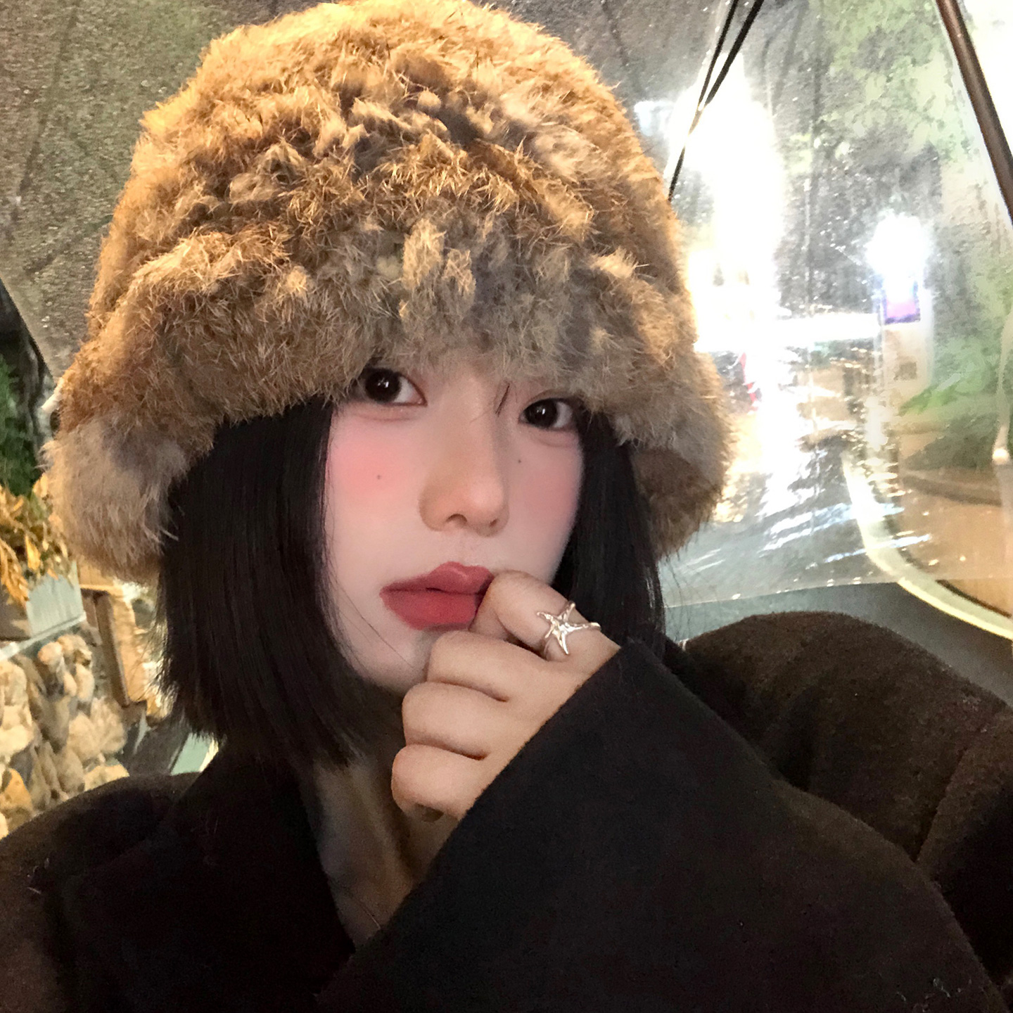 兔毛帽子加厚保暖防寒皮草针织帽