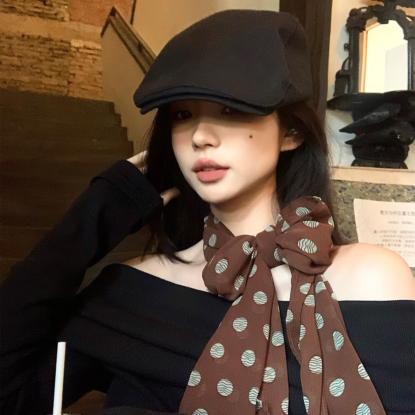 复古波点长条丝巾女春夏薄款系脖高级感时尚搭配衬衫颈饰护颈围脖