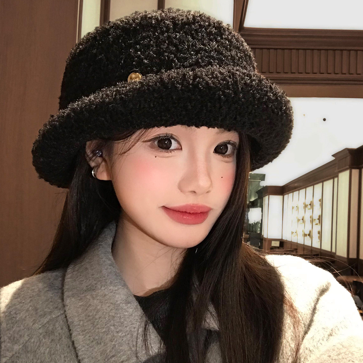 千金风羊羔毛黑色毛绒卷边礼帽女冬季保暖渔夫帽子高级感气质盆帽,服饰配件/皮带/帽子/围巾,帽子,淘宝优惠券,粉丝福利购,淘宝优惠卷