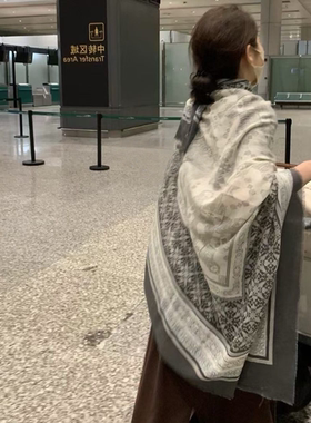 复古民族风灰色方巾披肩外搭女