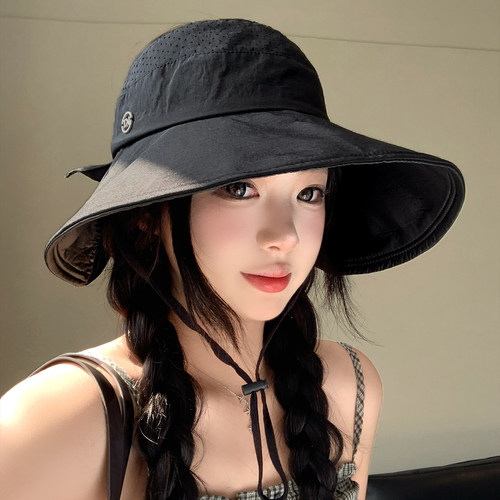 遮全脸大帽檐黑色遮阳帽女夏薄款