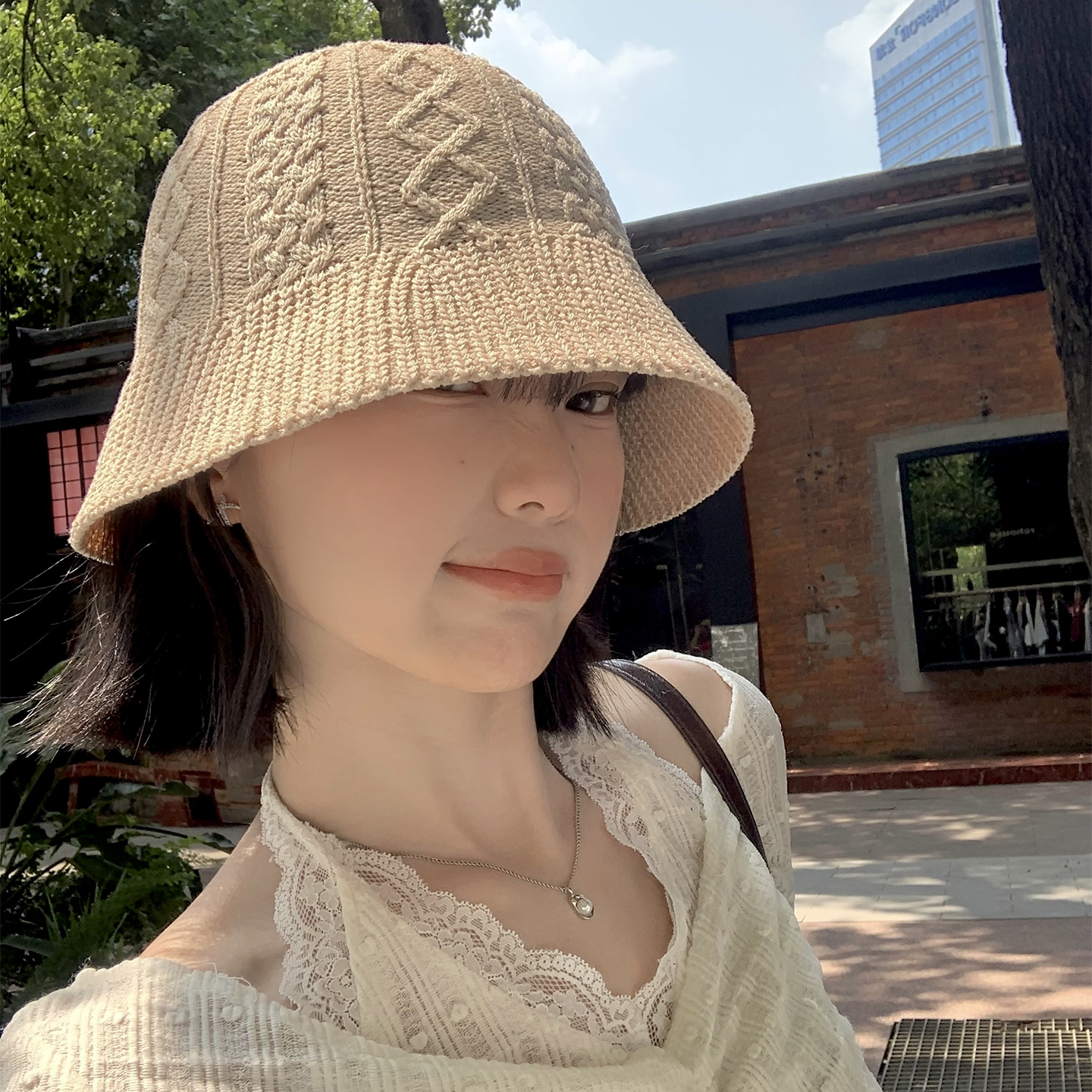 日系针织防晒渔夫帽女大头围盆帽