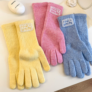 2025新款 针织毛线手套女冬季 加厚保暖防寒骑行露指可触屏 长款 韩版