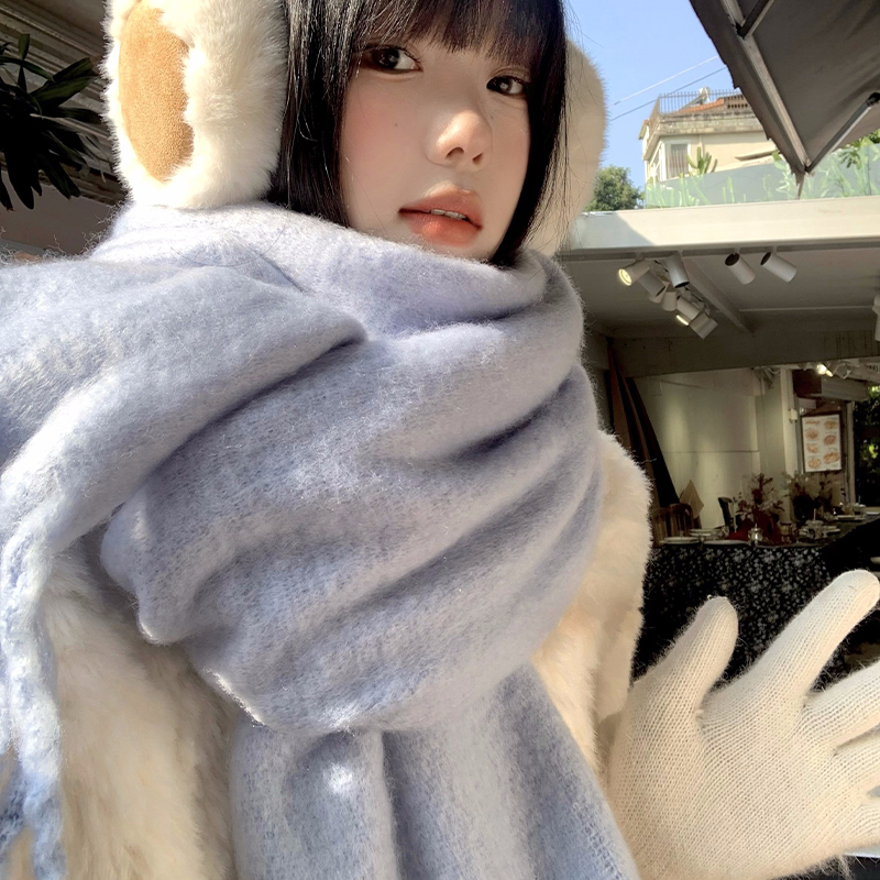 蓝色围巾女款2025新款冬高级感