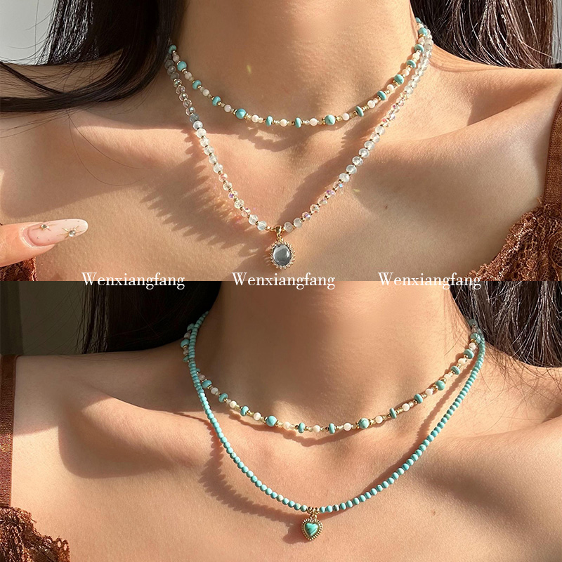 蓝色松石爱心珍珠吊坠女2025年