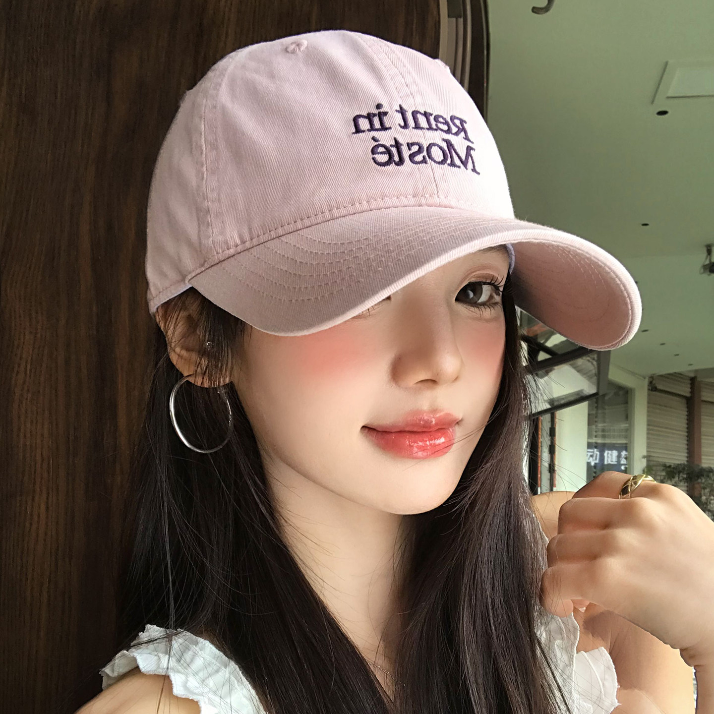 韩系字母刺绣粉色棒球帽女大头围图片