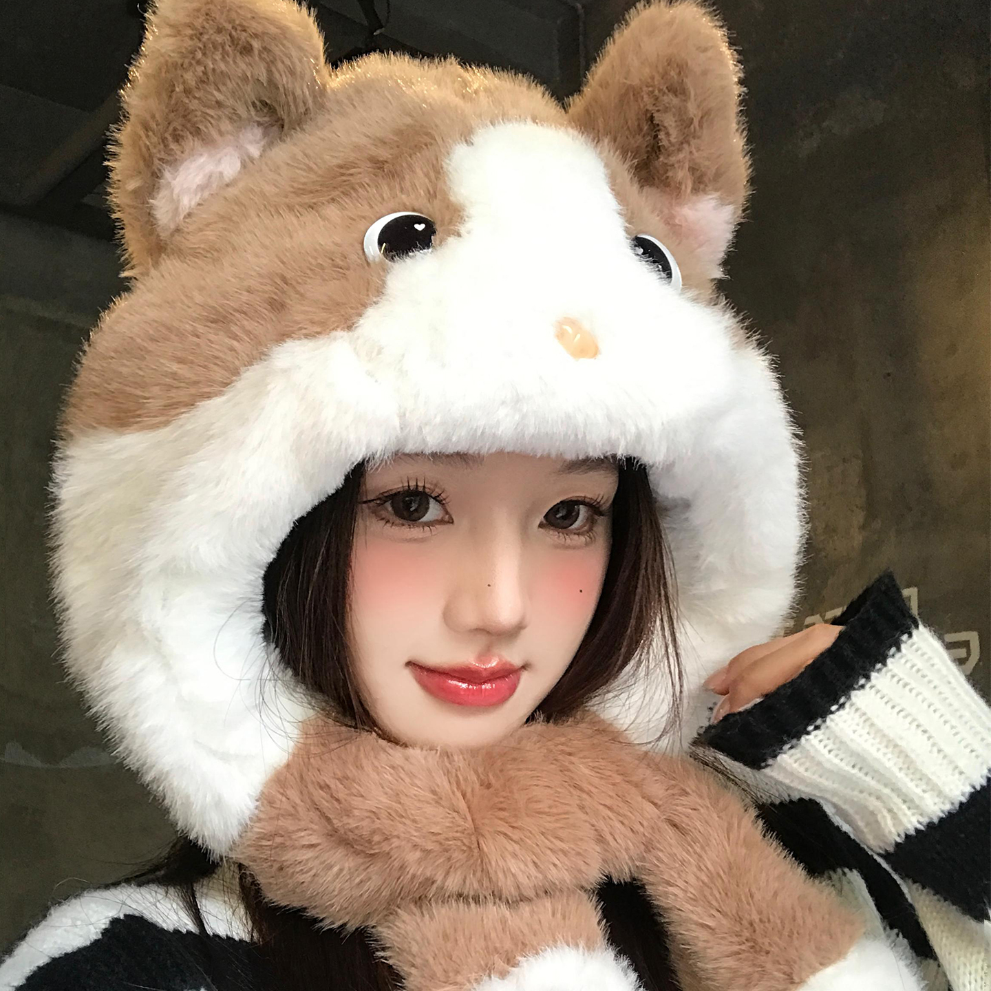 可爱猫咪耳朵毛绒护耳帽子女秋冬