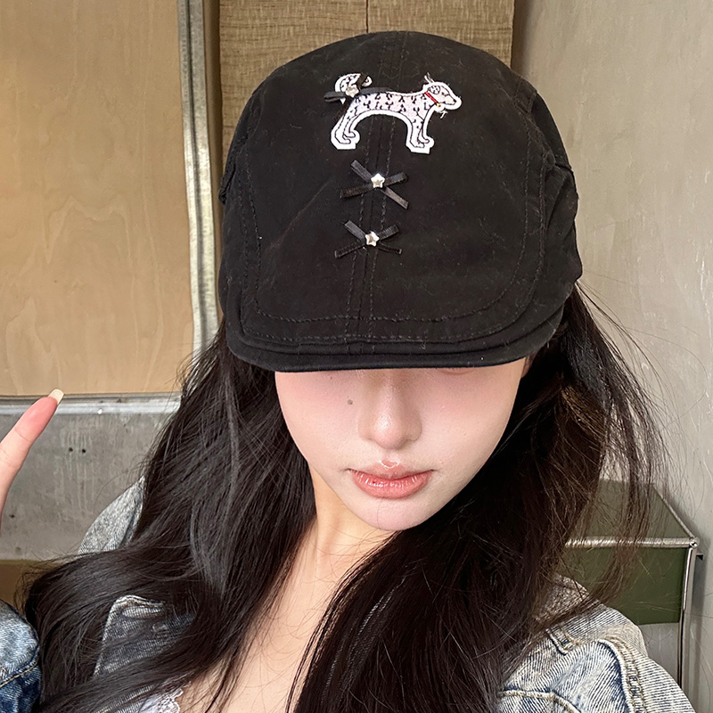 可爱小狗黑色反戴前进帽韩国ins
