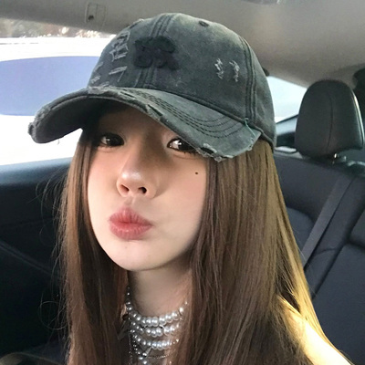 美式复古破洞棒球帽女新款水洗