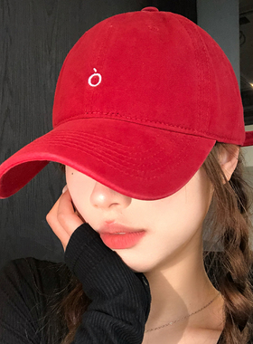 韩系ins简约刺绣红色棒球帽女宽帽檐显脸小鸭舌帽大头围深顶帽子