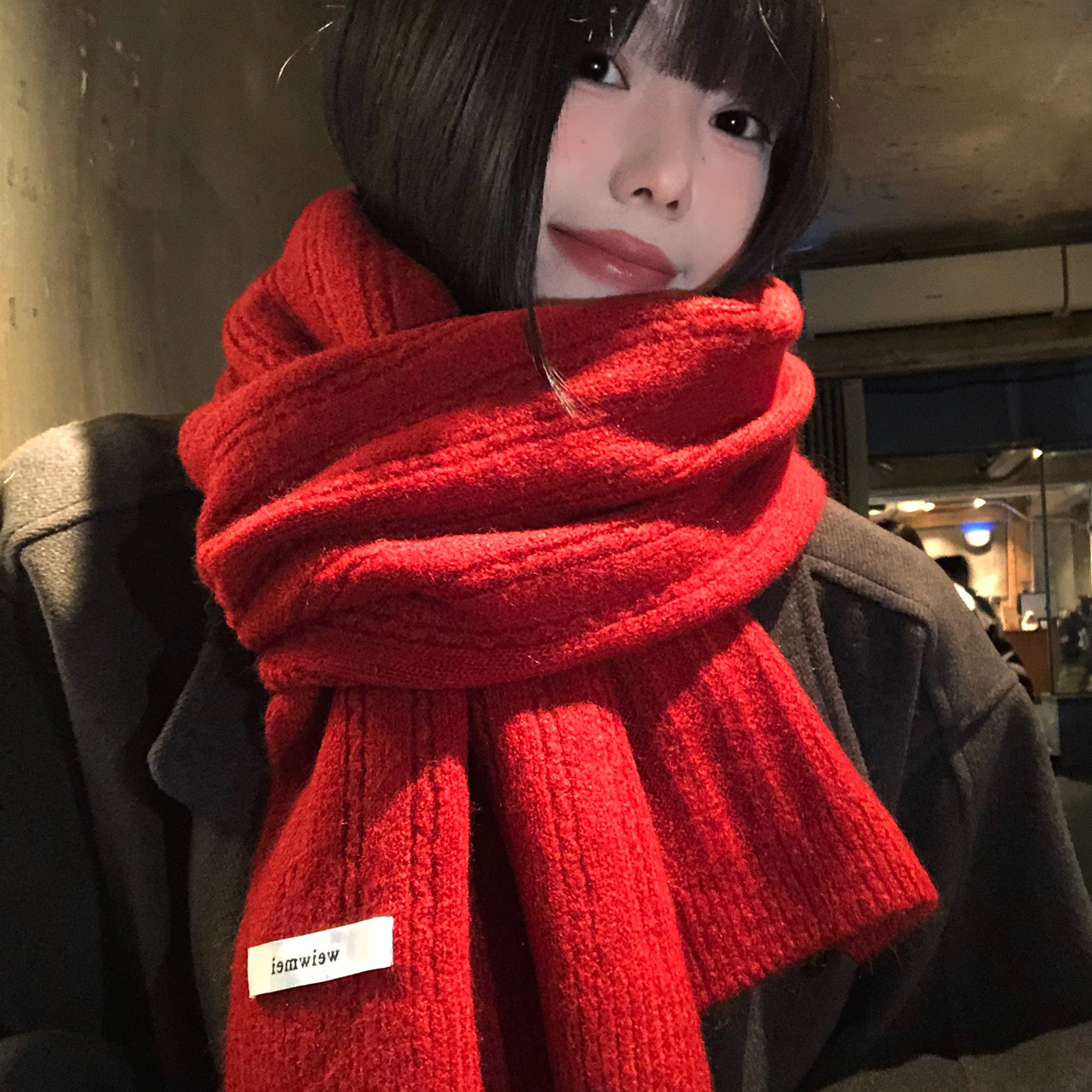 新年红色针织毛线围巾女冬季2025新款加厚保暖防寒氛围感护颈围脖,服饰配件/皮带/帽子/围巾,围巾/丝巾/披肩,淘宝优惠券,粉丝福利购,淘宝优惠卷