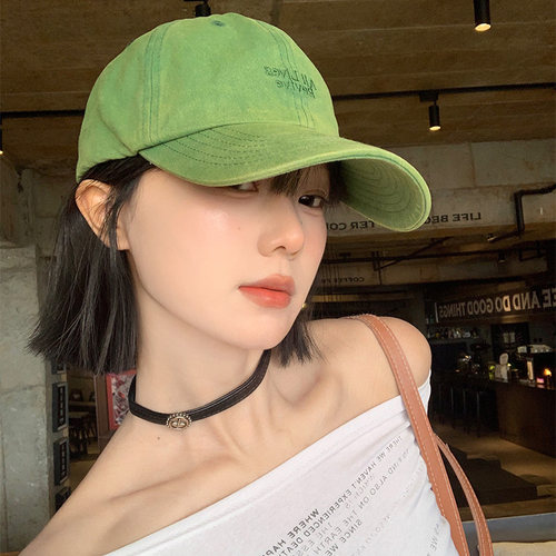 日系复古水洗做旧字母棒球帽女