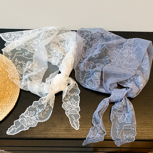 白色网纱绣花蕾丝屁帘女士叠穿高级感时尚三角巾丝巾半身裙子腰饰