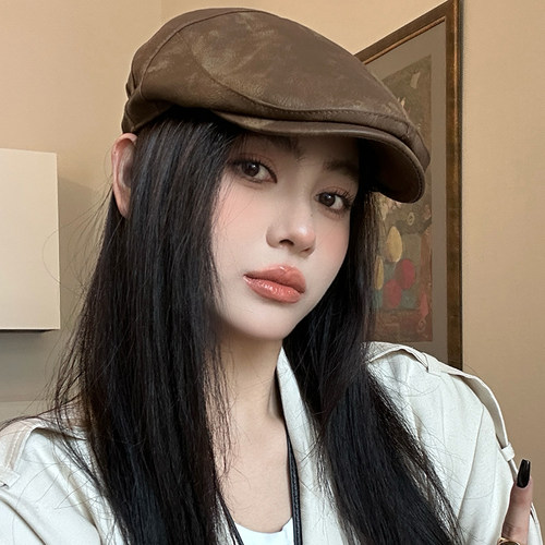 美式复古街头辣妹PU贝雷帽女夏季