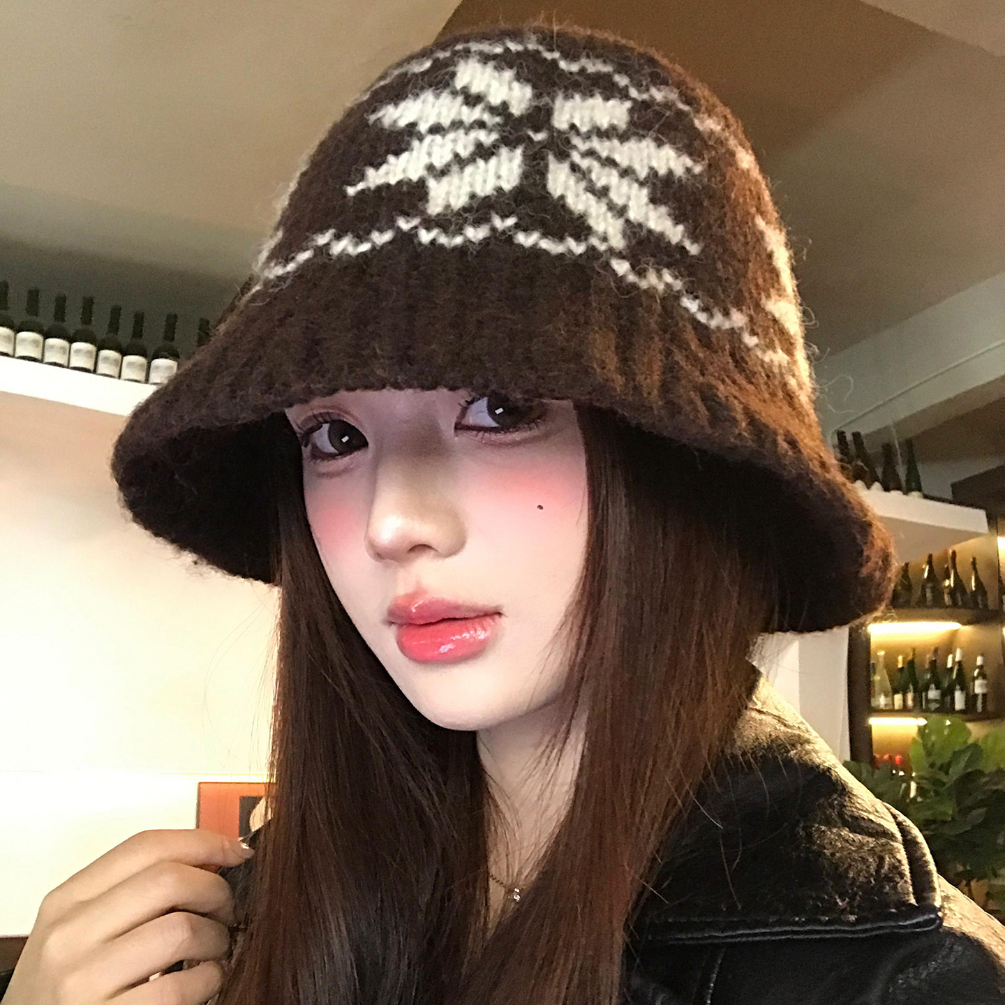 费尔岛咖色含羊毛针织渔夫帽女