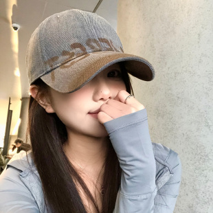 美式 水洗做旧字母大头围棒球帽女宽帽檐大脸显脸小软顶鸭舌帽子男