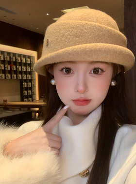赫本风优雅毛呢礼帽女秋冬气质高级感针织渔夫帽保暖留洋千金帽子
