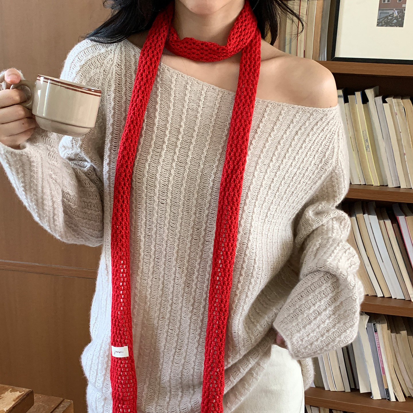 镂空细窄针织围巾女秋季薄款韩系简约百搭长条小围脖时尚气质颈饰
