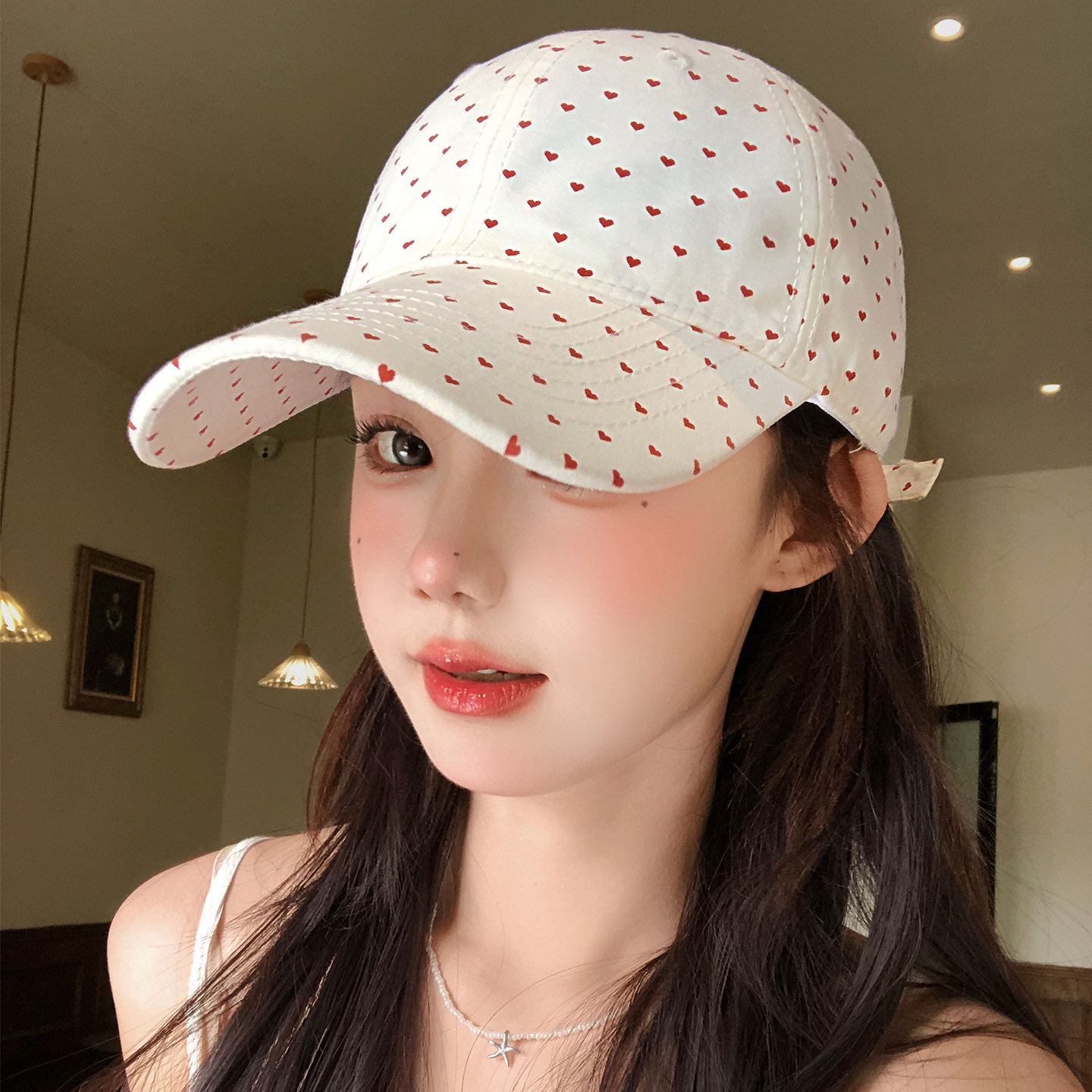 韩系爱心波点棒球帽女夏季薄款图片