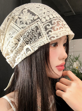 花朵蕾丝镂空包头帽女夏薄款透气
