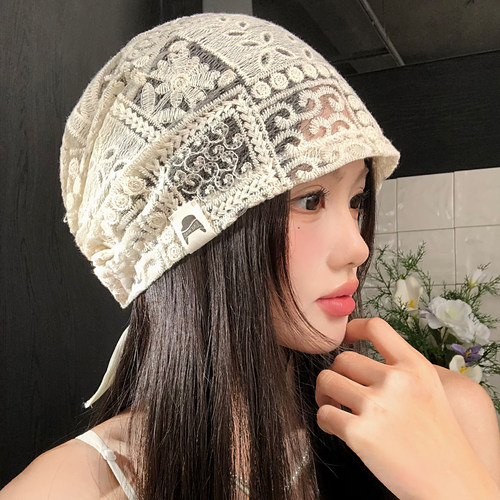 花朵蕾丝镂空包头帽女夏薄款透气