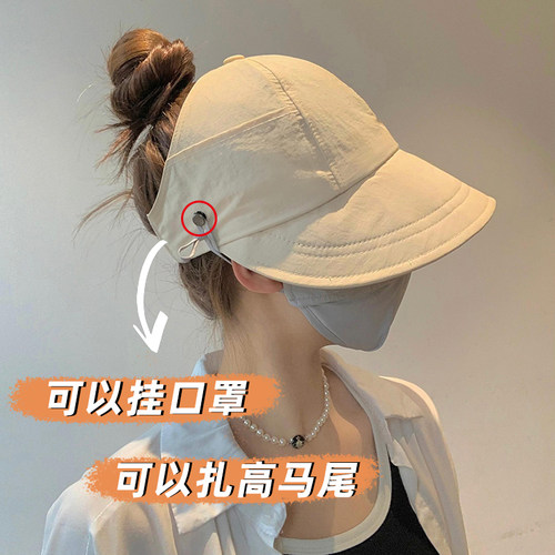可扎马尾薄款无顶防晒帽