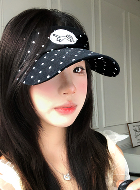 可爱小猫黑白色波点空顶帽休闲遮阳鸭舌帽女显脸小大帽檐防晒帽子