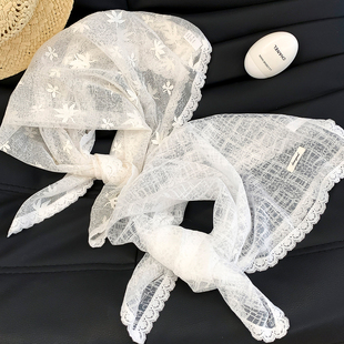 法式甜美蕾丝碎花三角巾丝巾女系脖高级感头巾腰饰头饰氛围感屁帘