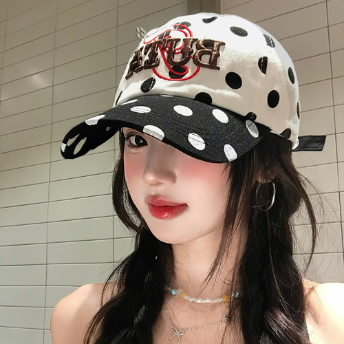 波点撞色字母刺绣棒球帽女宽帽檐