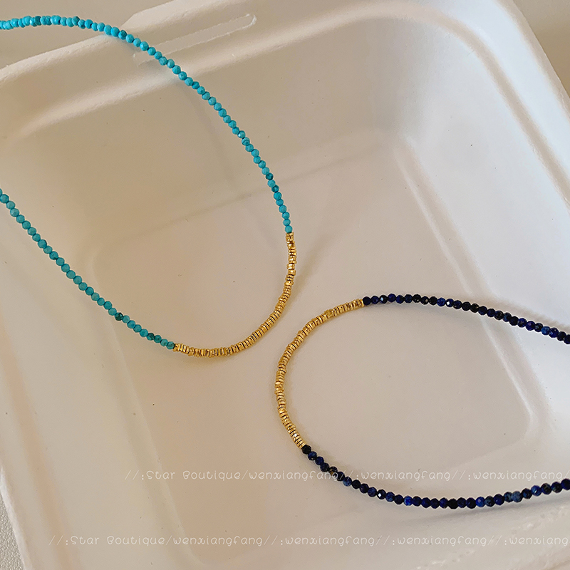 法式复古绿松石串珠项链配饰女