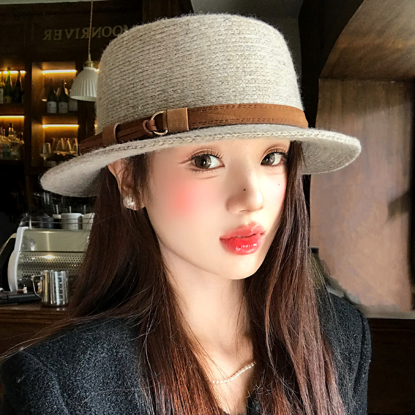 法式千金风平顶礼帽女2026秋季新款显脸小气质英伦风复古针织帽子