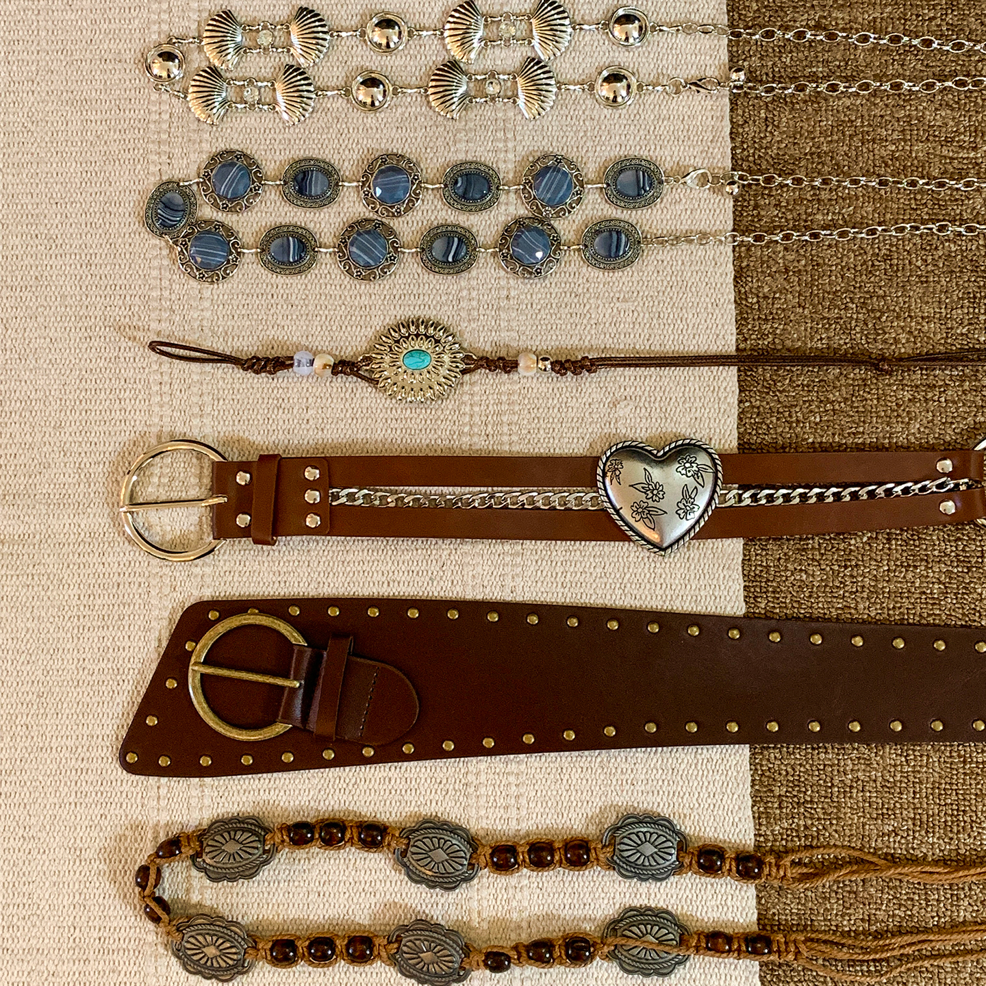 复古波西米亚风棕色宽腰带女