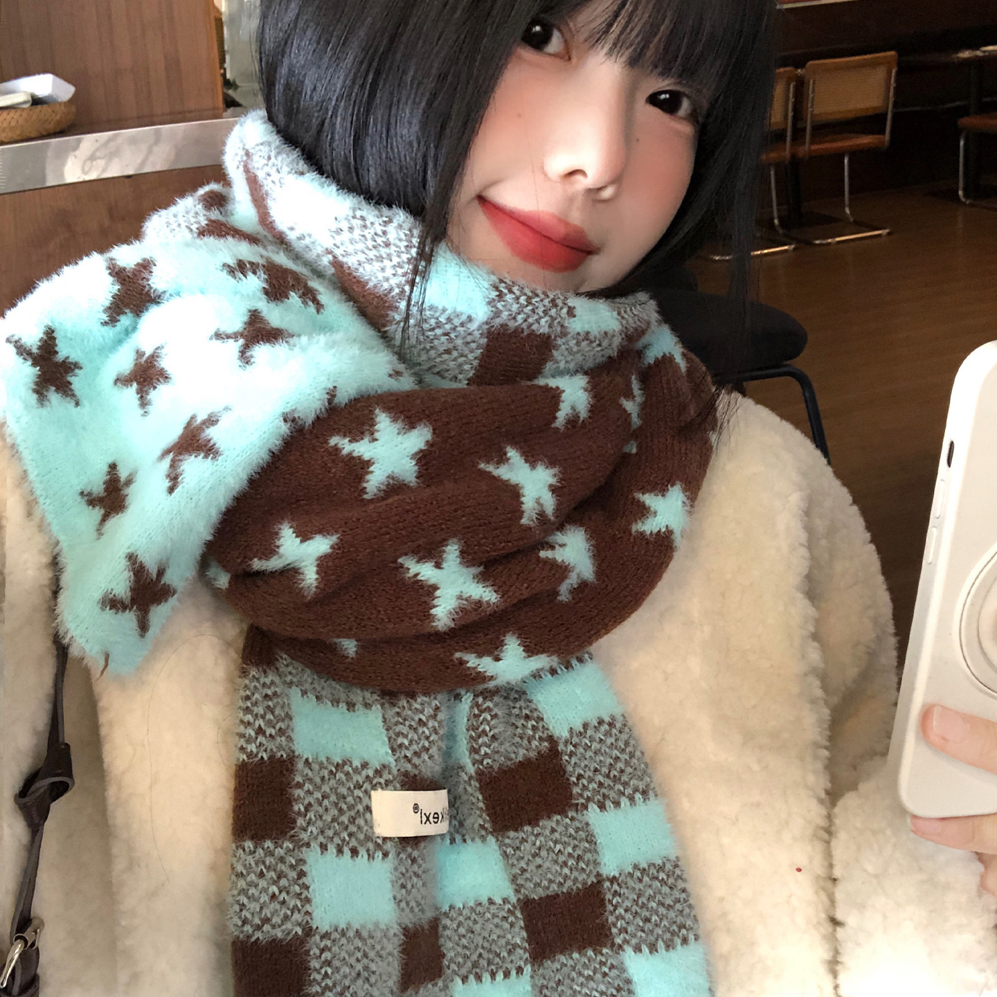 蓝咖双面星星毛绒针织围巾女冬季加厚保暖防寒学生护颈氛围感围脖,服饰配件/皮带/帽子/围巾,围巾/丝巾/披肩,淘宝优惠券,粉丝福利购,淘宝优惠卷