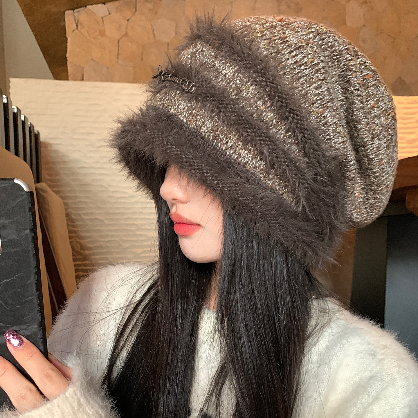 美拉德针织堆堆帽子女秋冬季保暖