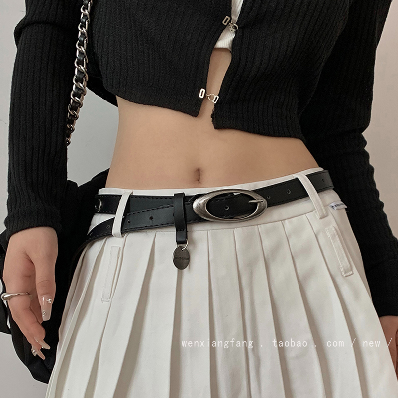 ins风复古做旧月亮黑色皮带女