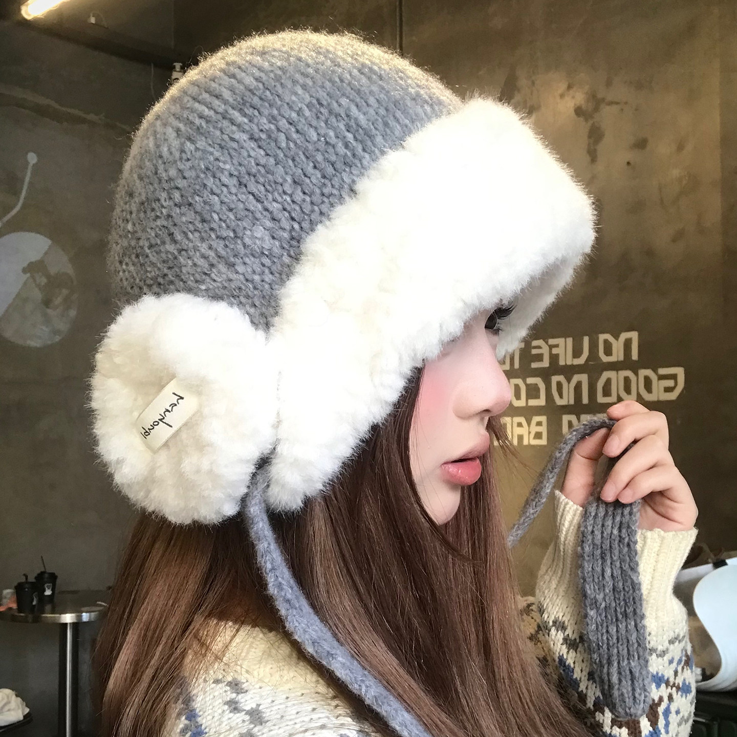 灰色毛绒加厚护耳毛线帽子女冬季大头围保暖针织帽系带骑行雷锋帽,服饰配件/皮带/帽子/围巾,帽子,淘宝优惠券,粉丝福利购,淘宝优惠卷